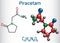 Piracetam molecule. It is nootropic drug. Structural chemical formula and molecule model