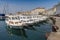 Piran marina with fishing boats, sailboats and yachts. Town is situated at the tip of Piran peninsula in Gulf of Piran, Slovenia