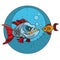 Piranha and goldfish. Clipart on the marine theme. Animal protection