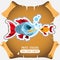 Piranha and goldfish. Vector stickers on the pirate theme