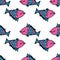 The piranha pattern is dissatisfied with pink and blue. seamless pattern of doodle-style fish is amusingly dissatisfied