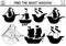 Pirate black and white shadow matching activity. Treasure island hunt line puzzle with pirate ships. Find correct silhouette