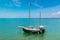 Pirate boat. Florida Paradise. Summer vacation. Beautiful seascape with sailboat. Blue-turquoise color of salt water