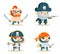 Pirate Buccaneer Filibuster Corsair Sea Dog Fantasy RPG Treasure Game Character Icons Set Flat Design Vector