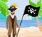 Pirate Captain with Black Flag Flat Illustration