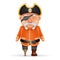 Pirate Captain Funny Old Grandfather Pointing Thumbs Up 3d Realistic Cartoon Character Design Isolated Vector