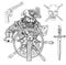 Pirate captain, gun, knife and skull isolated