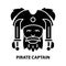 pirate captain icon, black vector sign with editable strokes, concept illustration
