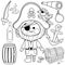 Pirate captain vector set. Vector black and white coloring page.