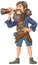 Pirate cartoon character isolated holding binocular