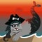 The Pirate Cat Mermaid on the Shore