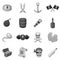 Pirate culture symbols icons set monochrome