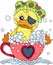 Pirate duck taking a bath on love tea cup