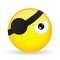 Pirate emoji. Discontent emotion. Angry emoticon. Cartoon style. Vector illustration smile icon.