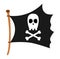 Pirate flag icon. Raider ship pennant with crossed bones and skull illustration.  Black marine robber banner. Treasure hunt