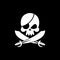 Pirate flag skull. Black Banner filibuster. Head skeleton pirate