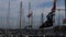 Pirate flag and yacht masts in Milford Haven marina