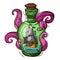 Pirate Frigate in a green glass bottle sketch of a tattoo. Illustration for design t-shirts and other items