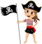 Pirate Girl Jolly Roger Flag Isolated