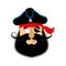 Pirate guilty emoji head. Filibuster culpable emotion face. Buccaneer delinquent avatar. Vector illustration