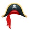 Pirate hat. Corsair headgear. Carnival costume. Caribbean filibuster. Vector illustration.