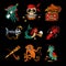 Pirate Legends cartoon icons on black background
