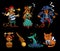 Pirate Legends cartoon icons on black background