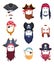 Pirate masks. Carnival costumes element mustache hat beard hook hair vector creation kit