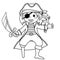 Pirate with parrot. Black and white vector illustration for coloring book