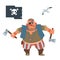 Pirate robber. Muscular pirate Shorty with two battle axes Vector illustration of flat cartoon on white background.