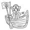 Pirate in a Rowboat Isolated Coloring Page