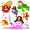 Pirate sea animals swimming under the sea. Vector illustration