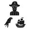 Pirate, sea robber black icons in set collection for design. Treasures, attributes vector symbol stock web illustration.