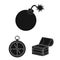 Pirate, sea robber black icons in set collection for design. Treasures, attributes vector symbol stock web illustration.