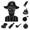 Pirate, sea robber black icons in set collection for design. Treasures, attributes vector symbol stock web illustration.