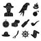 Pirate, sea robber black icons in set collection for design. Treasures, attributes vector symbol stock web illustration.