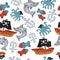 Pirate seamless pattern. colorful objects repeating background for web and print purpose.