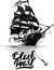 Pirate ship - hand drawn vector illustration, Black pearl lettering