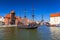 Pirate ship and historic port crane at Motlawa river