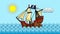Pirate ship on the ocean (cartoon)