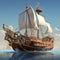 Pirate Ship Sailing In Ocean - 2d Game Art Painting