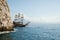 Pirate ship at sea with tourists