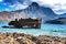 A pirate ship wreck off the coast of Gramvousa Island, with Balos in the background; Crete, Greece.