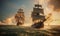 Pirate ships fight in the rough sea Creating using generative AI tools