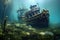 pirate shipwreck partially submerged in water