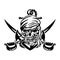 Pirate Skull with Anchor, Rope and Crossed Swords Isolated Vector Illustration