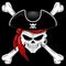 Pirate Skull with Crossed Bones and Red Bandana Vector illustration on Black Background