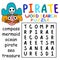 Pirate-themed word search puzzle for kids vector illustration