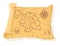 Pirate treasure map. Pirates old roll map, papyrus paper scroll indicating treasures, adventure island expedition, neat