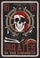 Pirate vintage poster, skull and ship achor